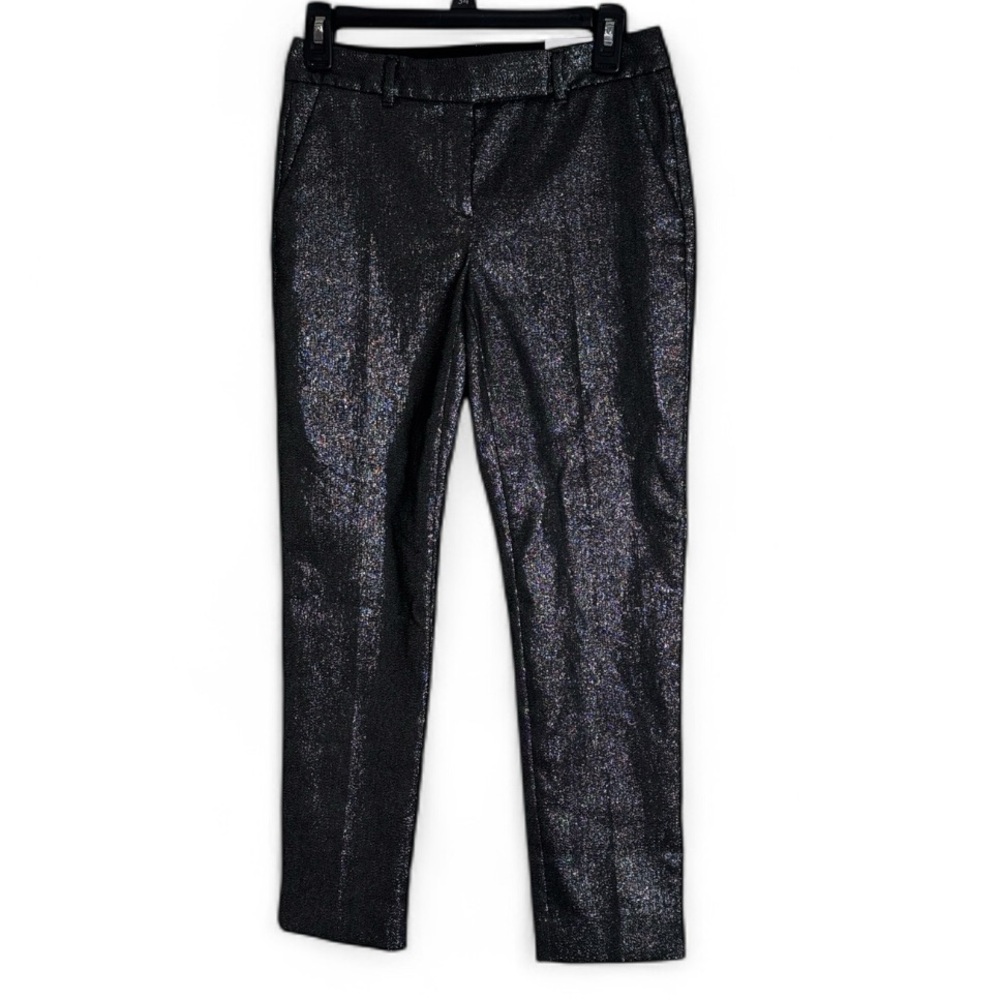 White House Black Market Silver Gray Lurex Jacquard Slim Ankle Pants size 2P